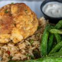 crab cake entre with a side of green beans from Ropewalk Bethany