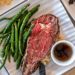 prime rib with a side of green beans from Ropewalk Bethany