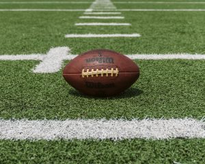 American football on the 50 yard line