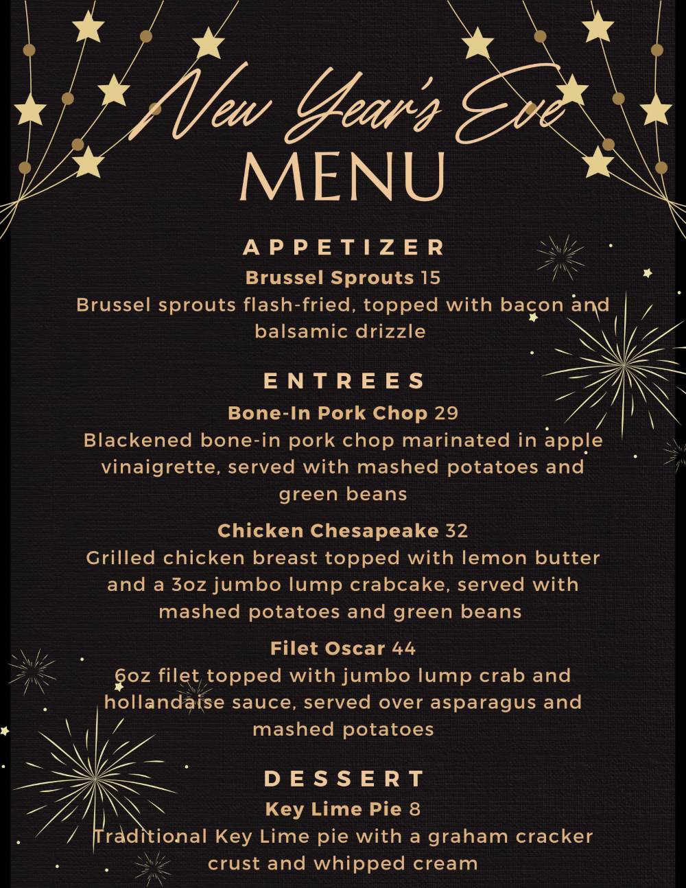 Ropewalk NYE menu 2024